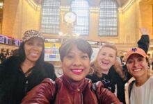 Group photo of friends inside Grand Central Terminal before boarding the Metro-North train to Beacon, New York.