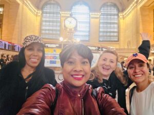 Group photo of friends inside Grand Central Terminal before boarding the Metro-North train to Beacon, New York.