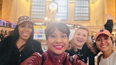 Group photo of friends inside Grand Central Terminal before boarding the Metro-North train to Beacon, New York.