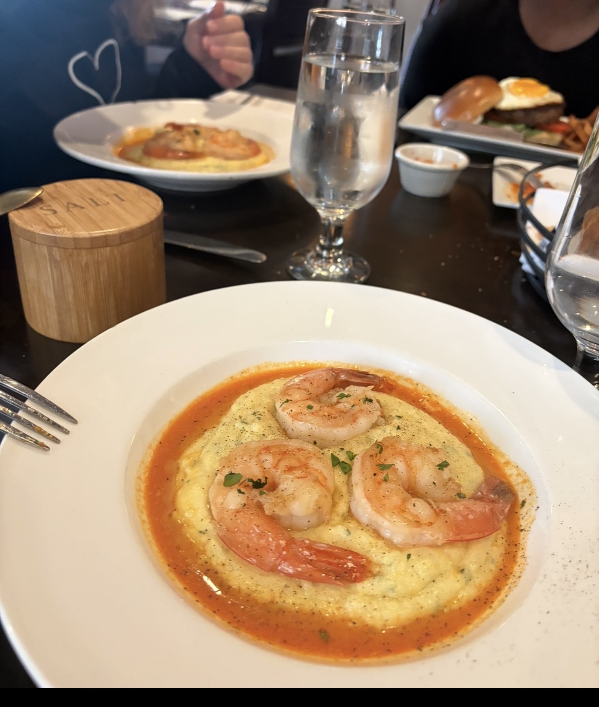 Shrimp with grits and vodka sauce